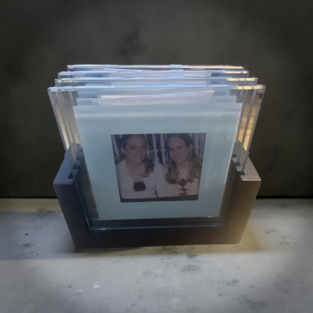 New Swing Glass Photo Coaster Set (set of four) Open Box !